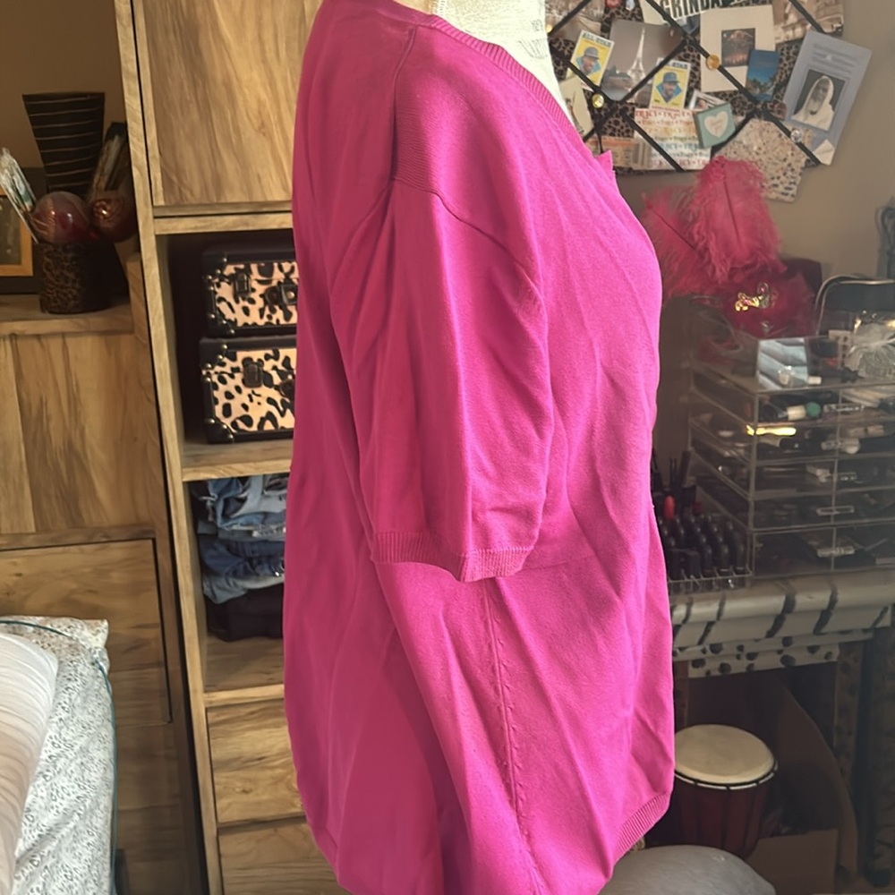 Magenta Short Sleeve Cardigan - XL - Picture 2 of 4
